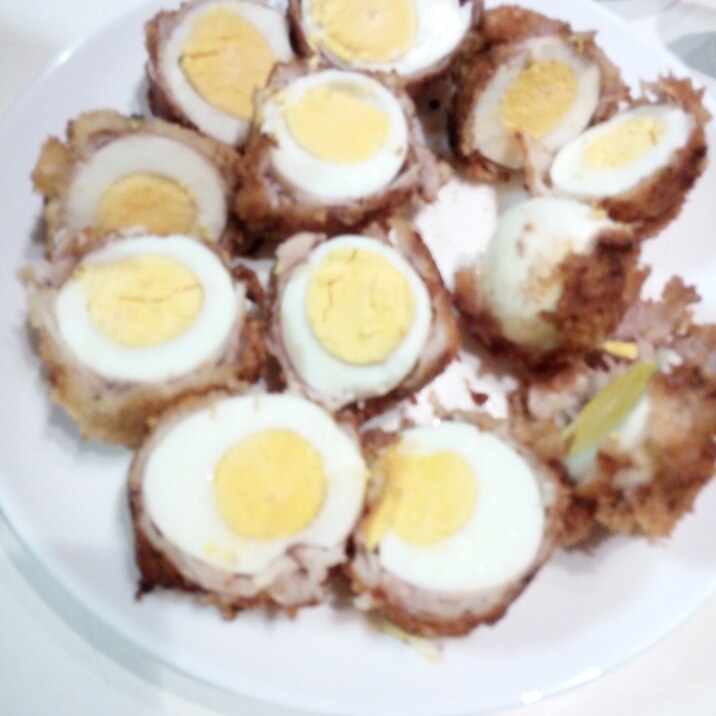 豚コマ肉で。スコッチエッグ風